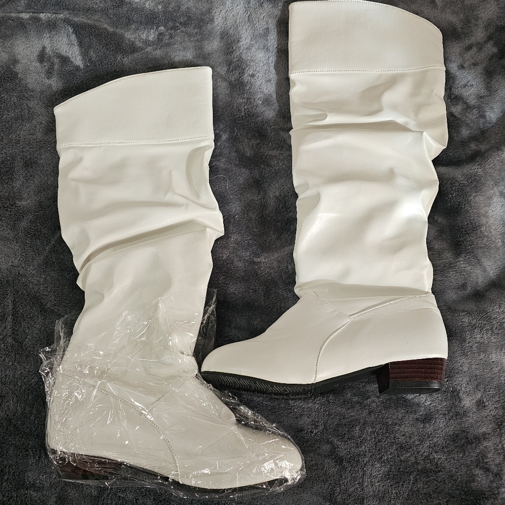 SHEIN low heel leather white boots